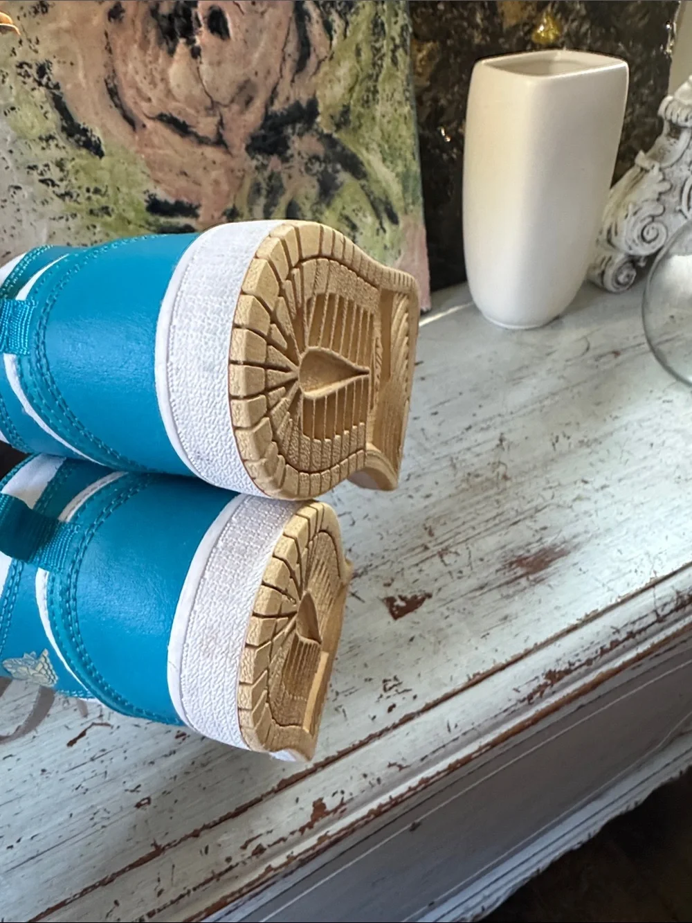 Jordan Kids' Teal and White Mid Sneakers 11.5